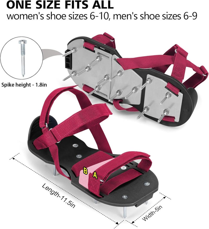 DenForste Lawn Aerator Shoes for Grass - Pre-Assembled Grass Aerator Shoes for Lawn - Soil Yard Aerator Tool for Aerating Patio Garden, Red - Image 4